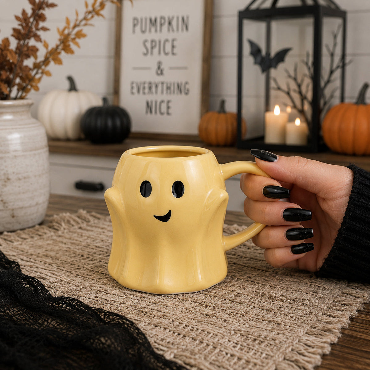 Cute Ghost Coffee Mug, 14.8 oz. Halloween Ceramic Mug